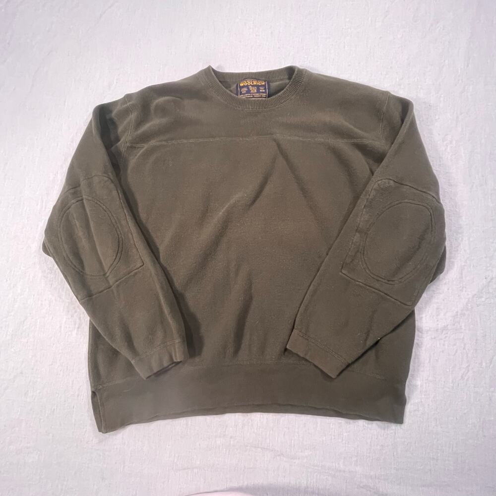 Vintage Woolrich olive crewneck‎ sweater men XXL elbow patch knit outdoor